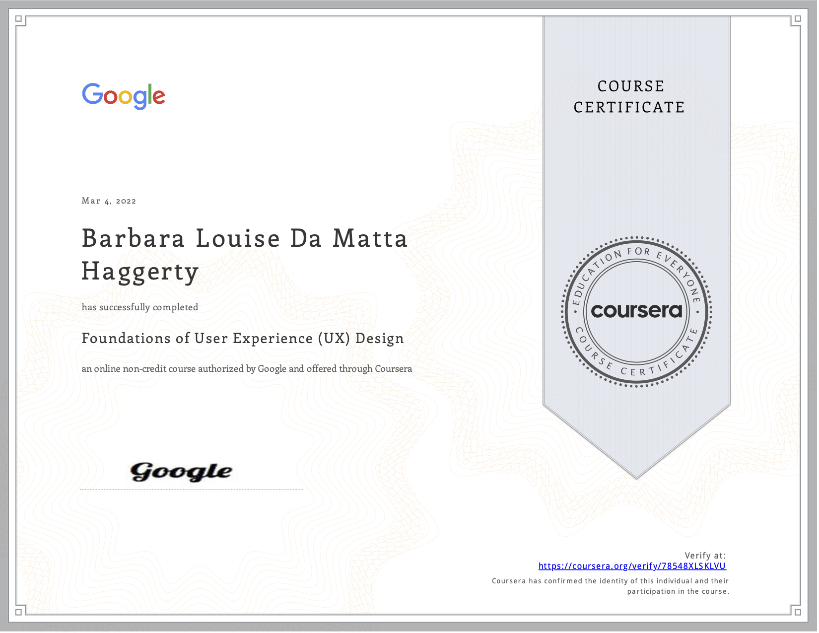 Coursera Certificate Foundations of User Experience UX Design