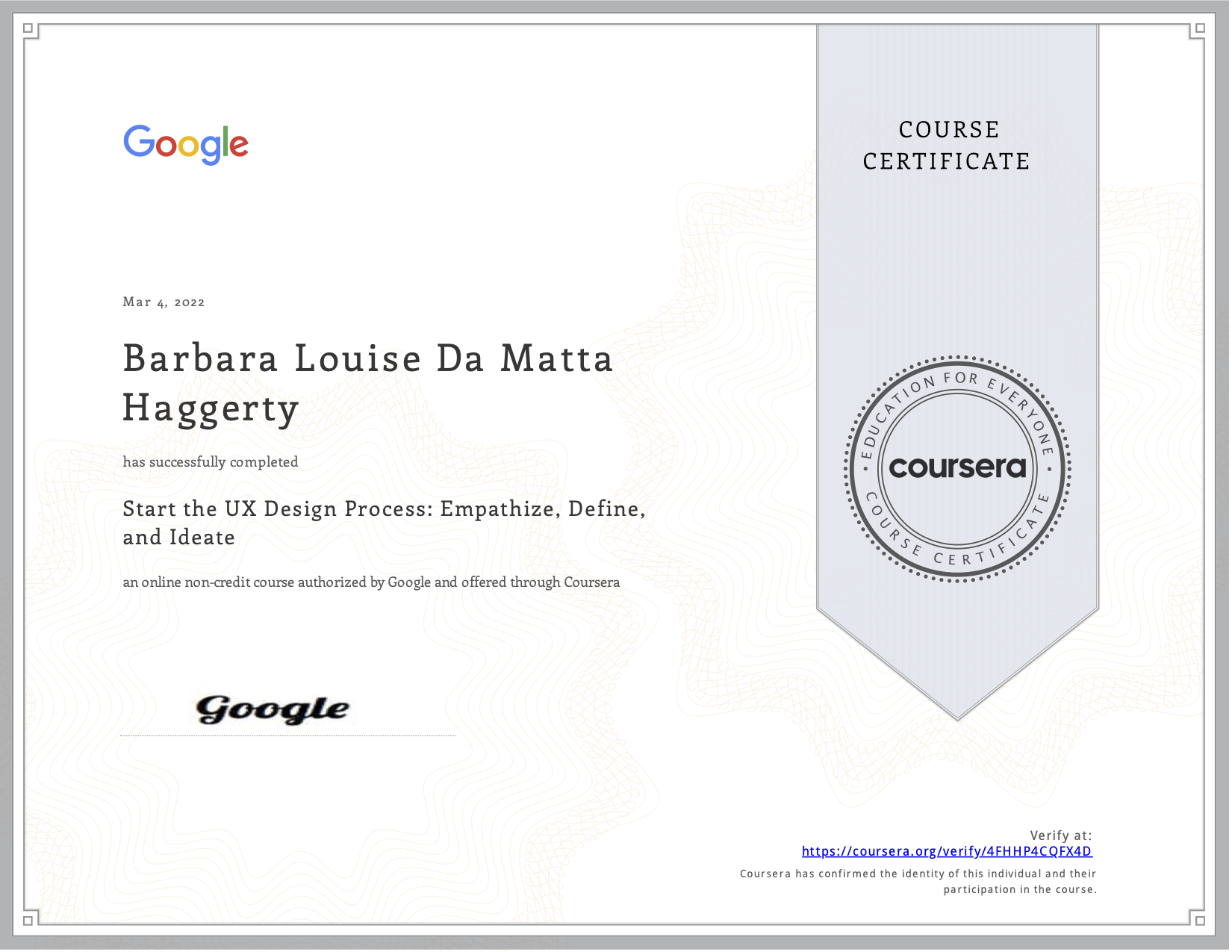 Coursera Certificate Start the UX Design Process Empathize Define and Ideate