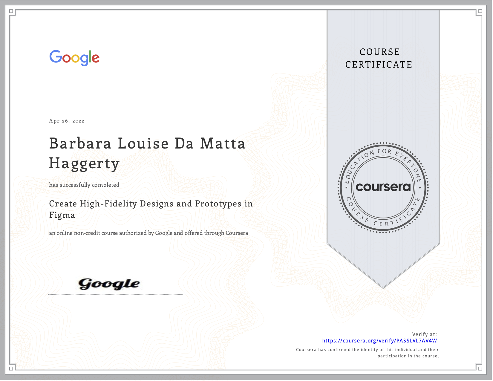 Coursera Certificate Create High-Fidelity Designs and Prototypes in Figma